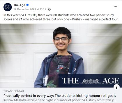 The Age feature on perfect VCE study scores