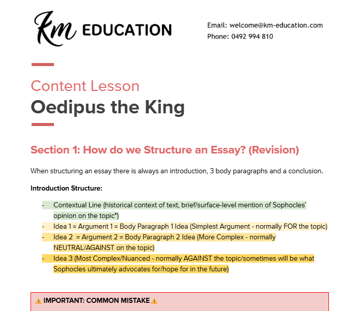Oedipus the King content lesson resource