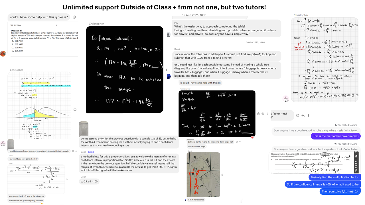 Unlimited support outside of class from two tutors